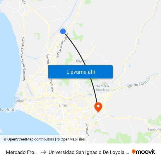 Mercado Frontera to Universidad San Ignacio De Loyola Campus 1 map