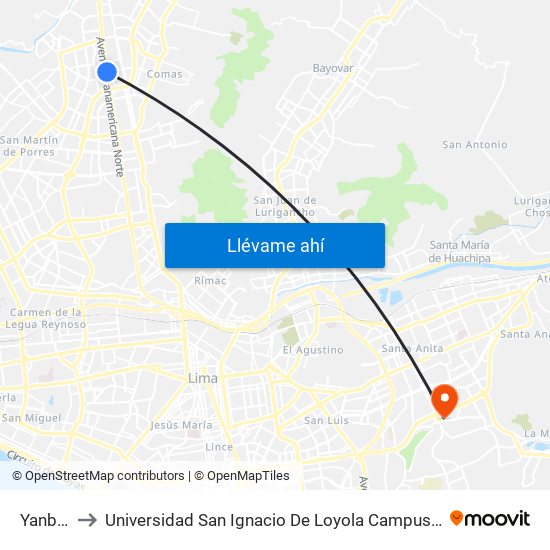 Yanbal to Universidad San Ignacio De Loyola Campus 1 map