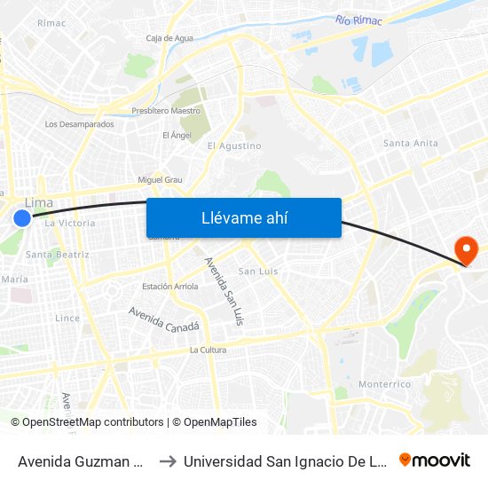 Avenida Guzman Blanco, 511 to Universidad San Ignacio De Loyola Campus 1 map