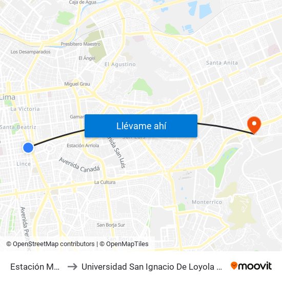 Estación México to Universidad San Ignacio De Loyola Campus 1 map
