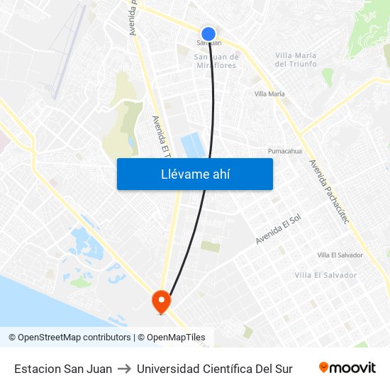 Estacion San Juan to Universidad Científica Del Sur map
