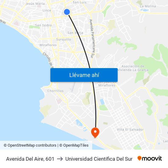 Avenida Del Aire, 601 to Universidad Científica Del Sur map