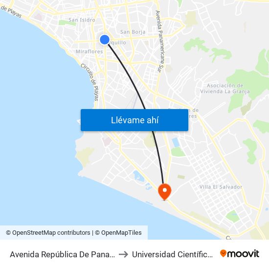Avenida República De Panamá, 4746 to Universidad Científica Del Sur map