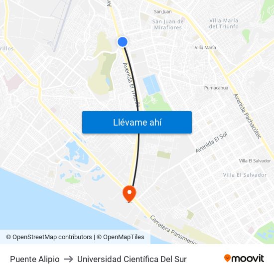 Puente Alipio to Universidad Científica Del Sur map
