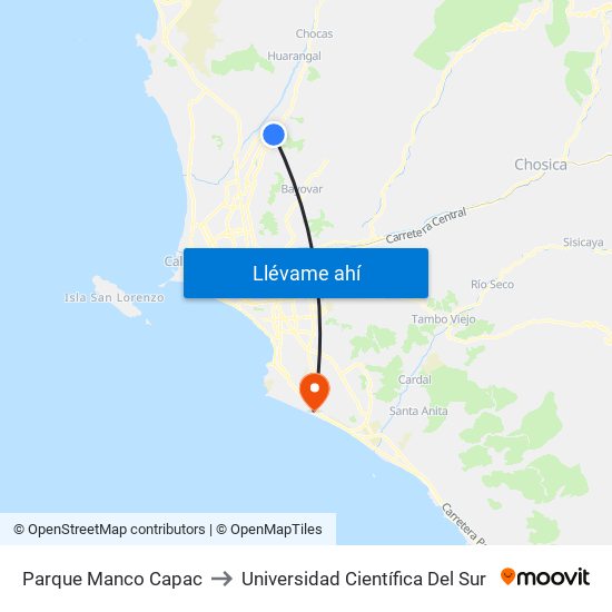 Parque Manco Capac to Universidad Científica Del Sur map
