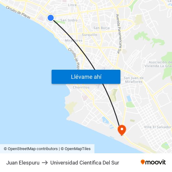 Juan Elespuru to Universidad Científica Del Sur map