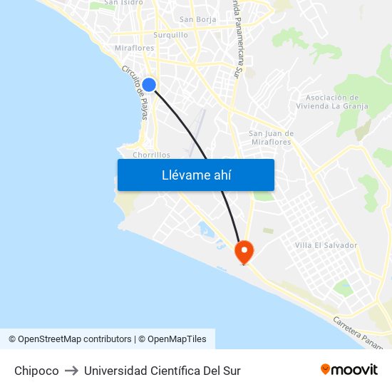 Chipoco to Universidad Científica Del Sur map