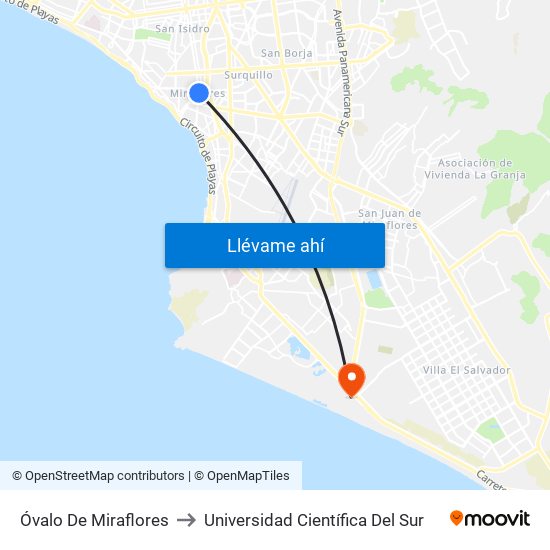 Óvalo De Miraflores to Universidad Científica Del Sur map