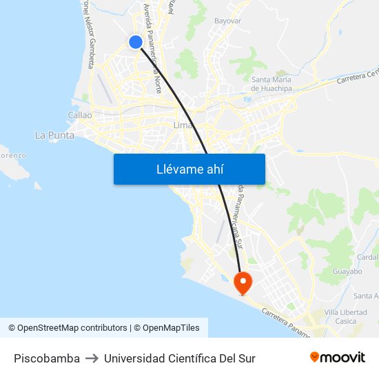 Piscobamba to Universidad Científica Del Sur map