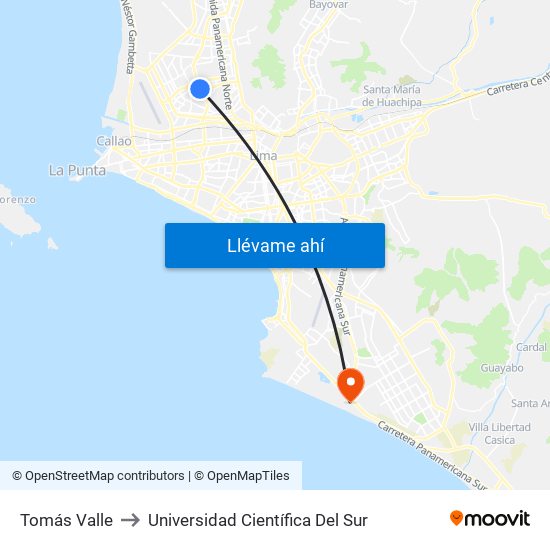 Tomás Valle to Universidad Científica Del Sur map