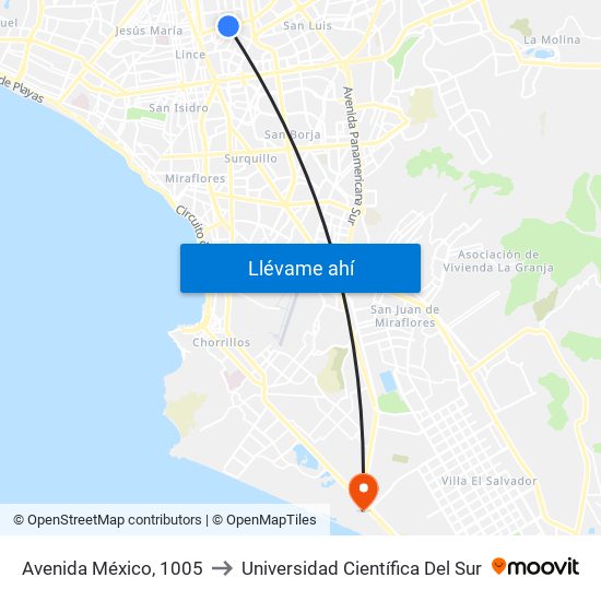 Avenida México, 1005 to Universidad Científica Del Sur map