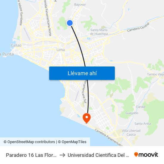 Paradero 16 Las Flores to Universidad Científica Del Sur map