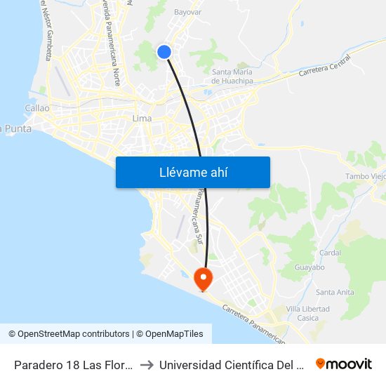 Paradero 18 Las Flores to Universidad Científica Del Sur map