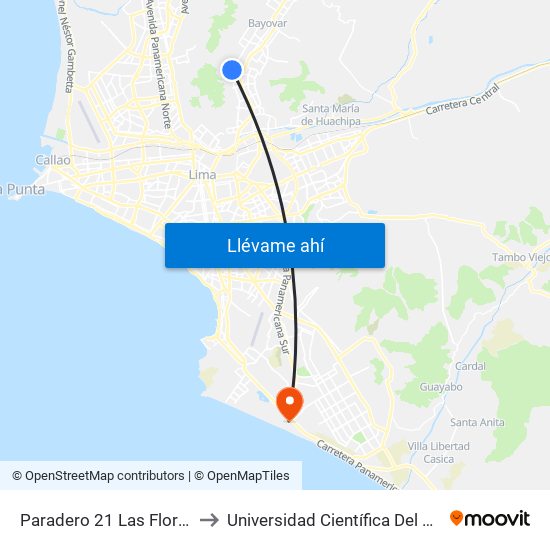 Paradero 21 Las Flores to Universidad Científica Del Sur map