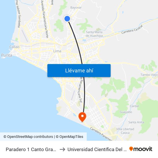 Paradero 1 Canto Grande to Universidad Científica Del Sur map