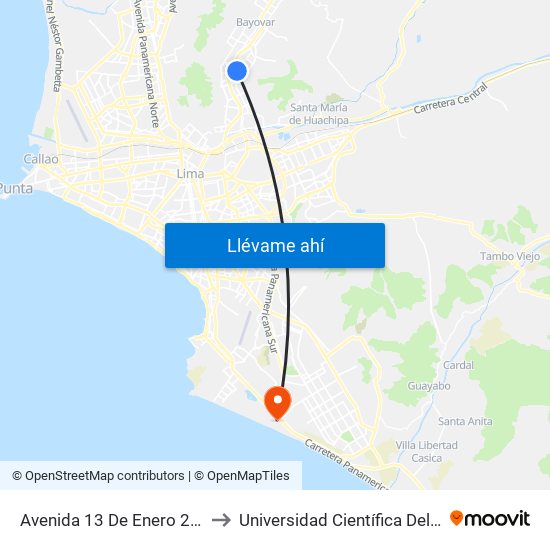 Avenida 13 De Enero 2654 to Universidad Científica Del Sur map