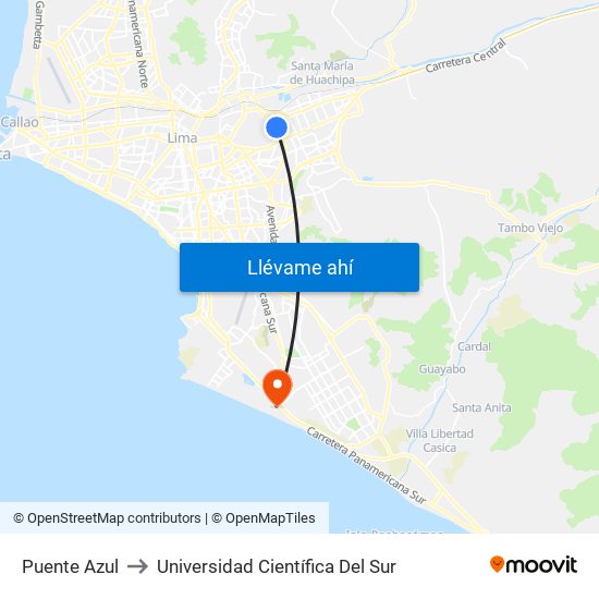 Puente Azul to Universidad Científica Del Sur map