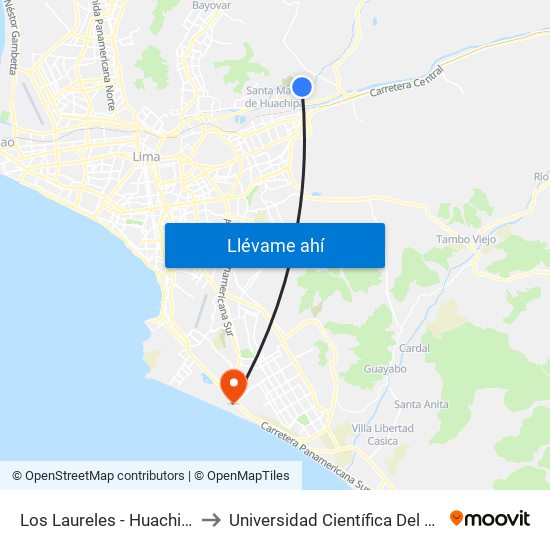 Los Laureles - Huachipa to Universidad Científica Del Sur map