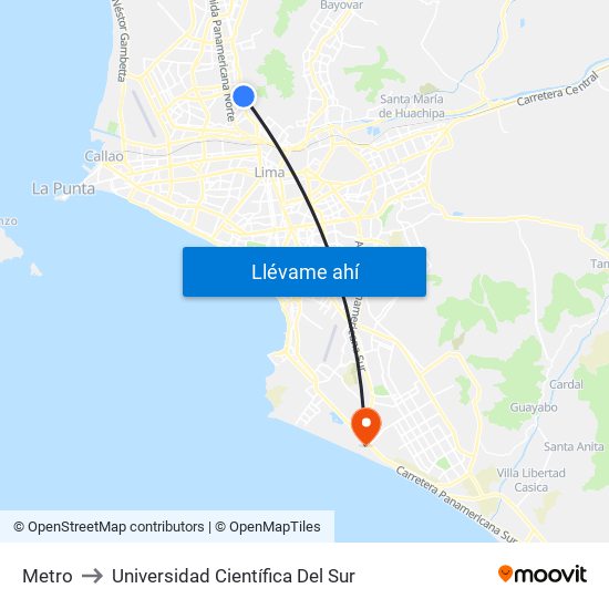 Metro to Universidad Científica Del Sur map