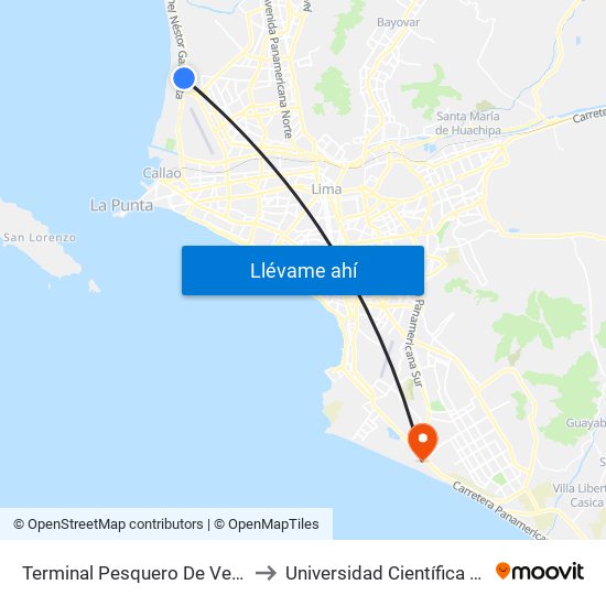 Terminal Pesquero De Ventanilla to Universidad Científica Del Sur map