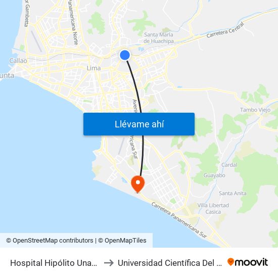 Hospital Hipólito Unanue to Universidad Científica Del Sur map