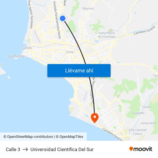 Calle 3 to Universidad Científica Del Sur map