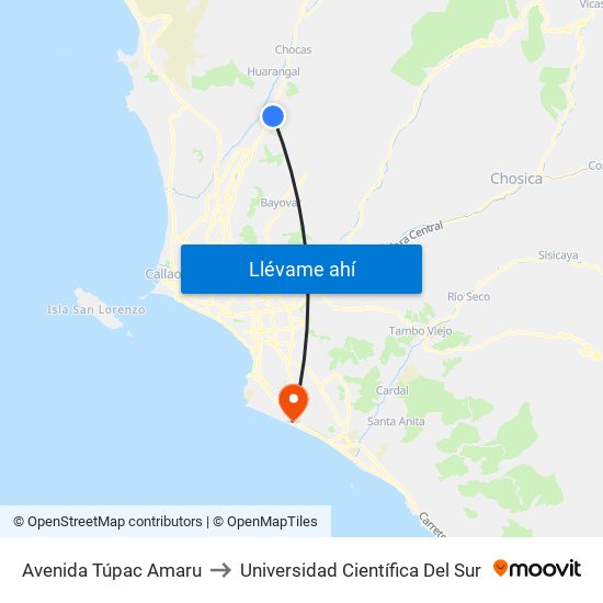 Avenida Túpac Amaru to Universidad Científica Del Sur map