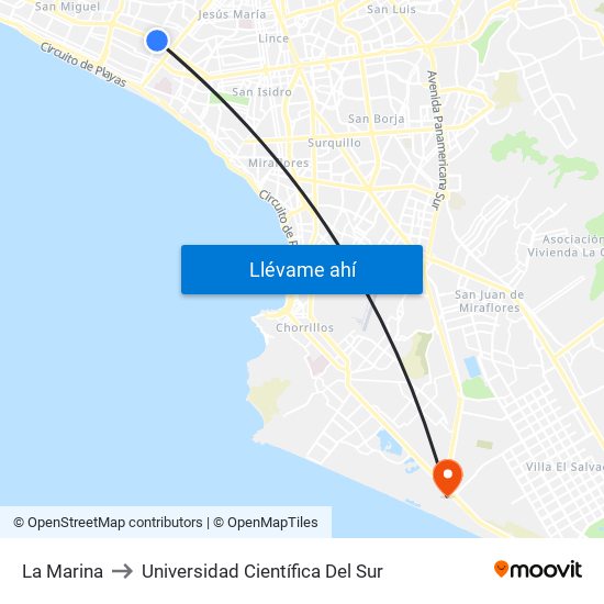 La Marina to Universidad Científica Del Sur map