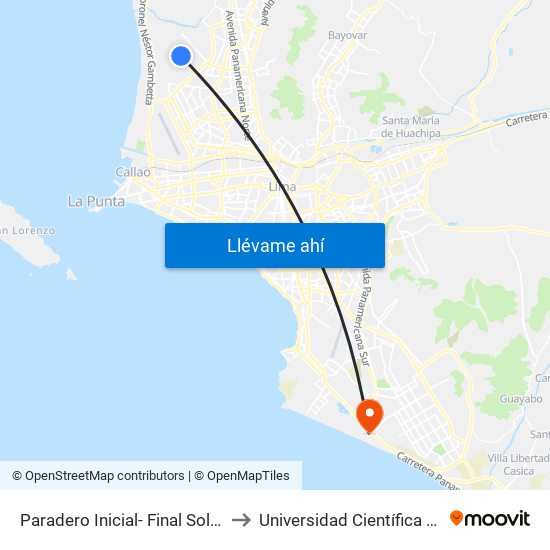 Paradero Inicial- Final Sol De Oro to Universidad Científica Del Sur map