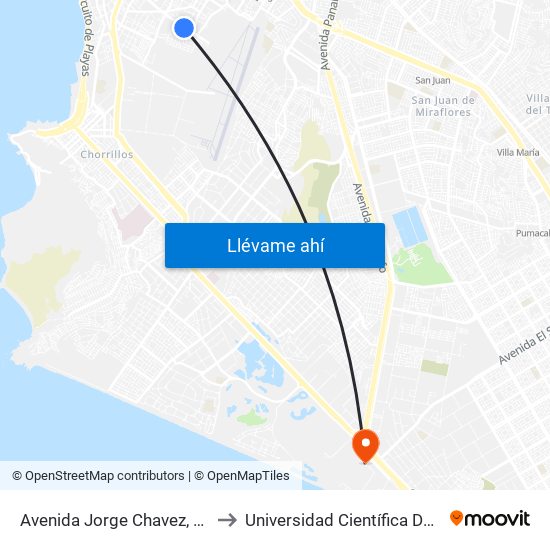 Avenida Jorge Chavez, 1218 to Universidad Científica Del Sur map