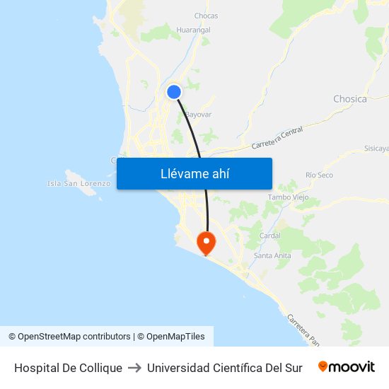 Hospital De Collique to Universidad Científica Del Sur map