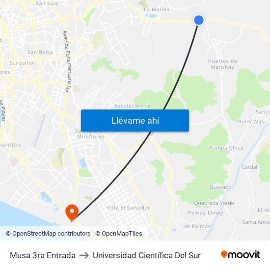 Musa 3ra Entrada to Universidad Científica Del Sur map