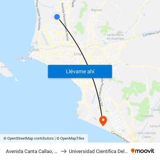 Avenida Canta Callao, 165 to Universidad Científica Del Sur map