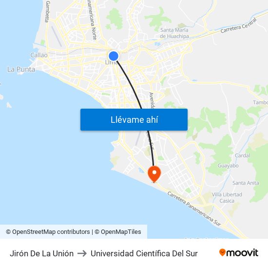 Jirón De La Unión to Universidad Científica Del Sur map