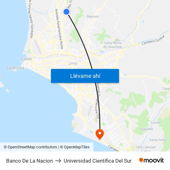 Banco De La Nacion to Universidad Científica Del Sur map