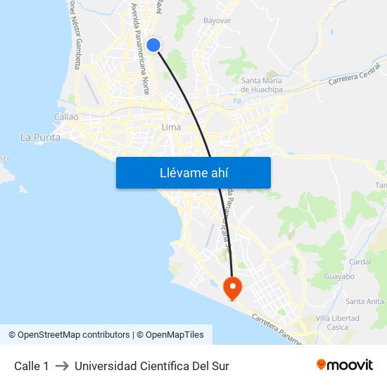 Calle 1 to Universidad Científica Del Sur map