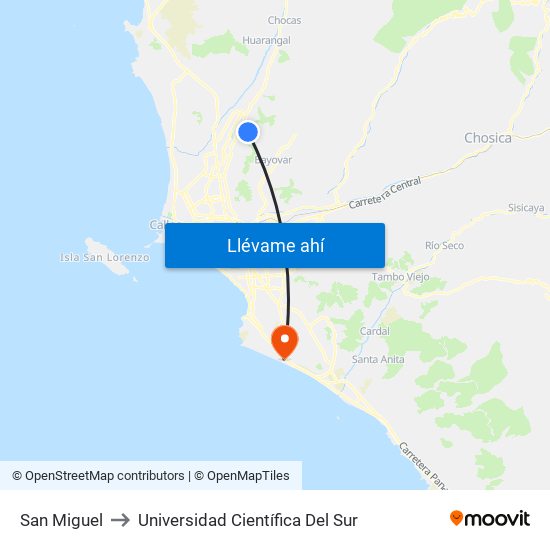 San Miguel to Universidad Científica Del Sur map