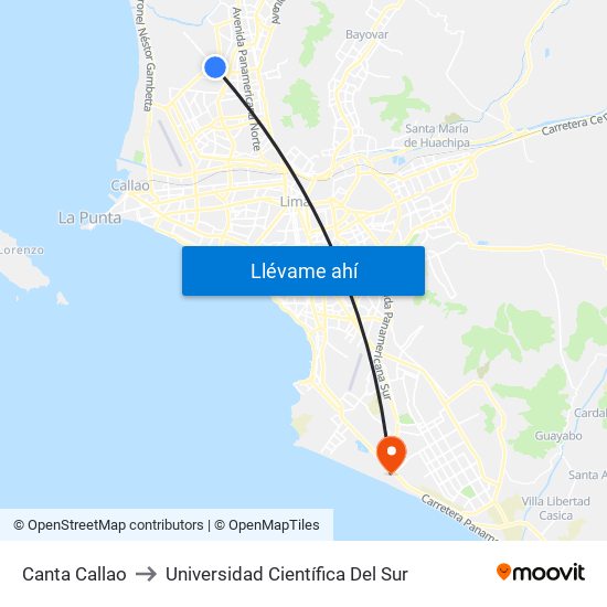 Canta Callao to Universidad Científica Del Sur map
