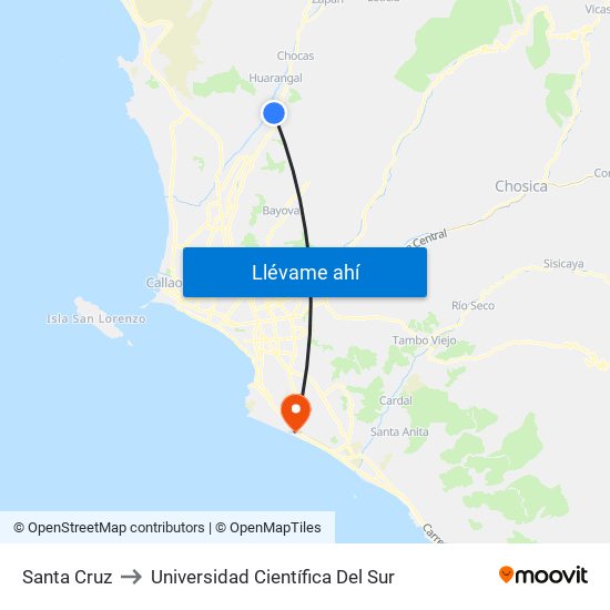 Santa Cruz to Universidad Científica Del Sur map