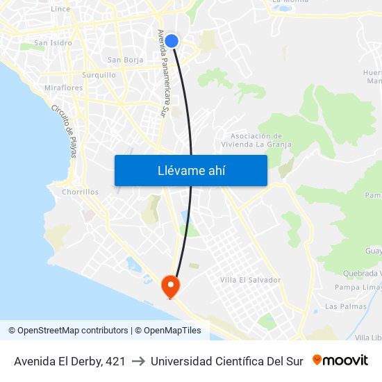 Avenida El Derby, 421 to Universidad Científica Del Sur map