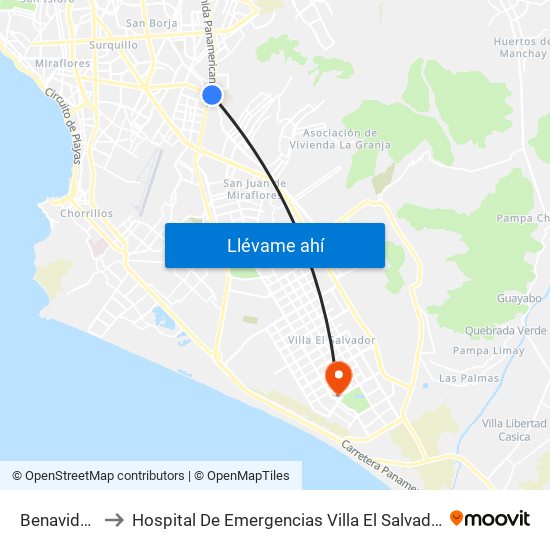 Benavides to Hospital De Emergencias Villa El Salvador map