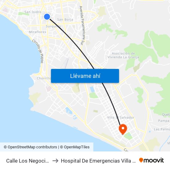 Calle Los Negocios, 499 to Hospital De Emergencias Villa El Salvador map