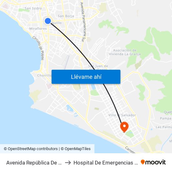 Avenida República De Panamá, 4746 to Hospital De Emergencias Villa El Salvador map