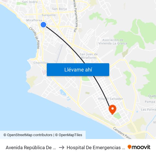 Avenida República De Panamá, 6190 to Hospital De Emergencias Villa El Salvador map