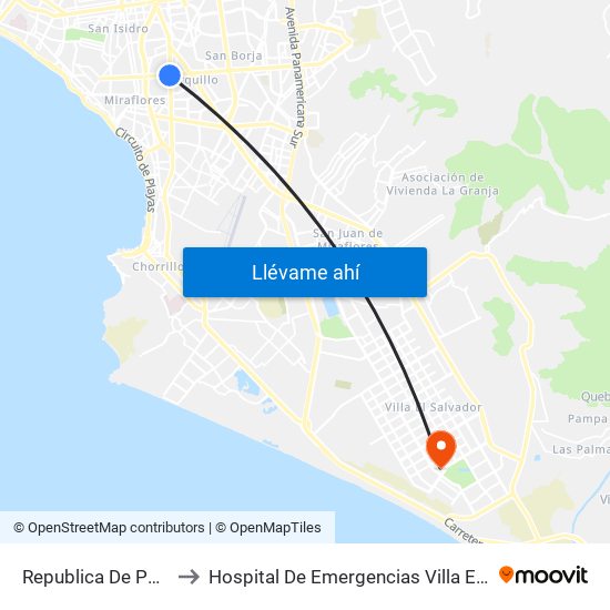Republica De Panamá to Hospital De Emergencias Villa El Salvador map