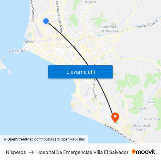 Nísperos to Hospital De Emergencias Villa El Salvador map