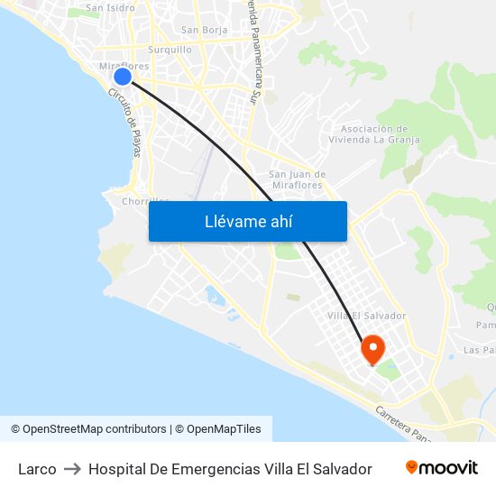 Larco to Hospital De Emergencias Villa El Salvador map