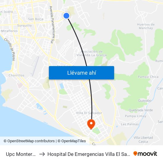 Upc Monterrico to Hospital De Emergencias Villa El Salvador map
