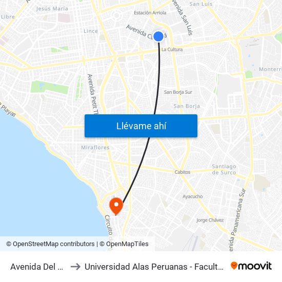 Avenida Del Aire, 601 to Universidad Alas Peruanas - Facultad De Arquitectura map
