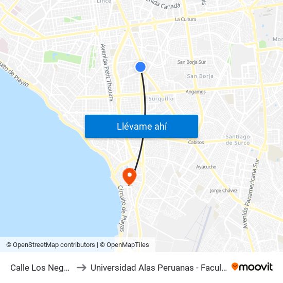 Calle Los Negocios, 499 to Universidad Alas Peruanas - Facultad De Arquitectura map